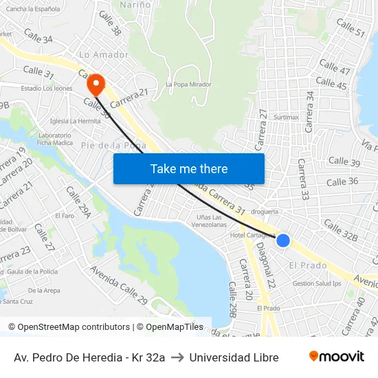 Av. Pedro De Heredia - Kr 32a to Universidad Libre map