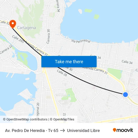 Av. Pedro De Heredia - Tv 65 to Universidad Libre map