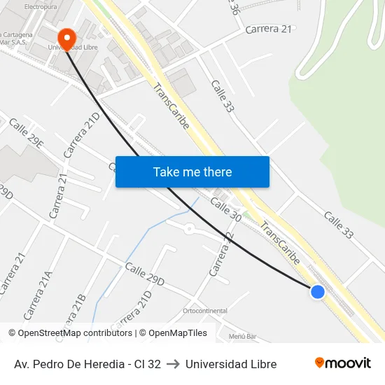 Av. Pedro De Heredia - Cl 32 to Universidad Libre map