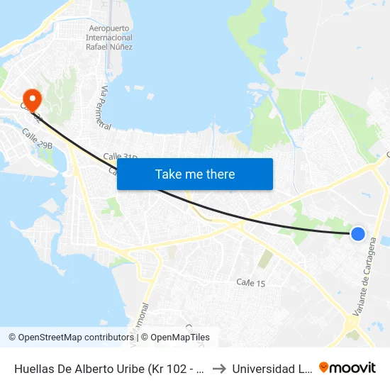 Huellas De Alberto Uribe (Kr 102 - Cl 39h) to Universidad Libre map
