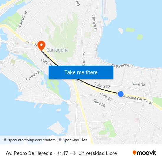 Av. Pedro De Heredia - Kr 47 to Universidad Libre map
