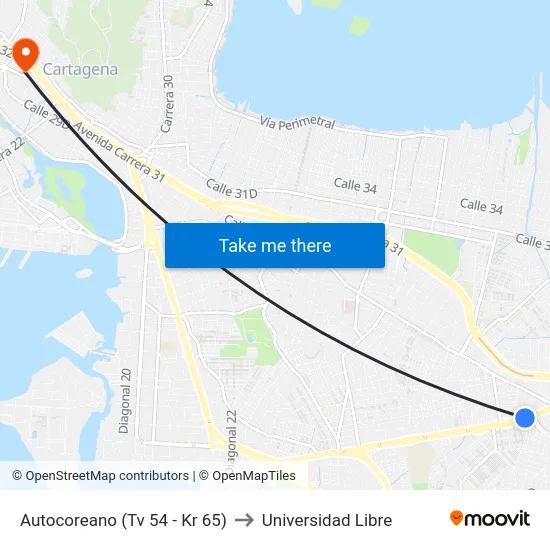 Autocoreano (Tv 54 - Kr 65) to Universidad Libre map