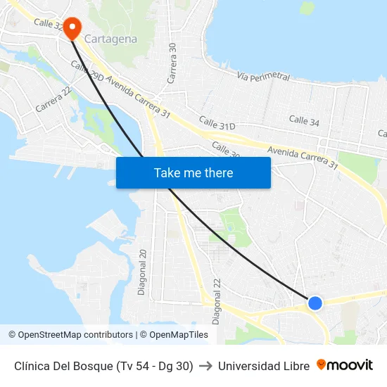 Clínica Del Bosque (Tv 54 - Dg 30) to Universidad Libre map