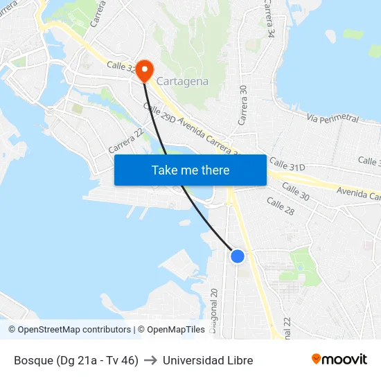 Bosque (Dg 21a - Tv 46) to Universidad Libre map