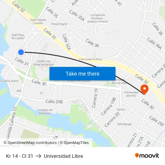 Kr 14 - Cl 31 to Universidad Libre map
