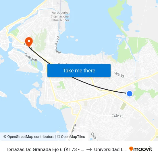 Terrazas De Granada Eje 6 (Kr 73 - Dg 34) to Universidad Libre map