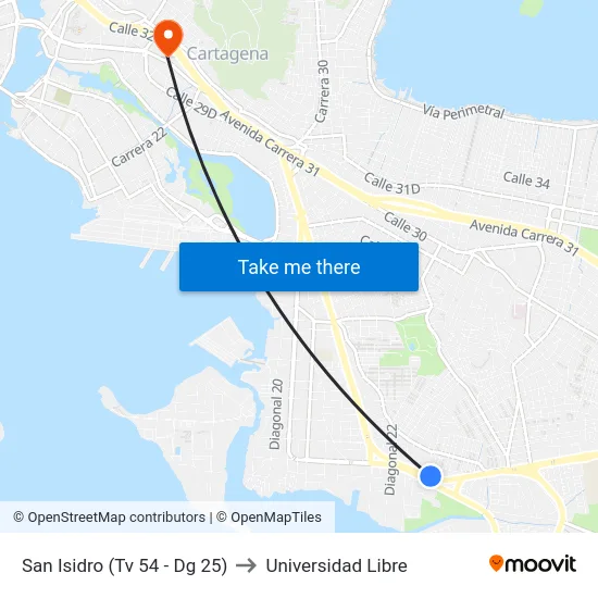 San Isidro (Tv 54 - Dg 25) to Universidad Libre map