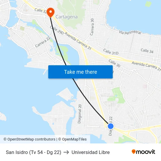 San Isidro (Tv 54 - Dg 22) to Universidad Libre map