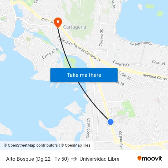 Alto Bosque (Dg 22 - Tv 50) to Universidad Libre map