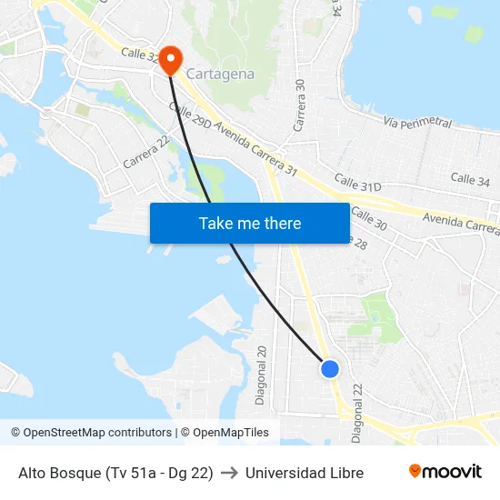 Alto Bosque (Tv 51a - Dg 22) to Universidad Libre map