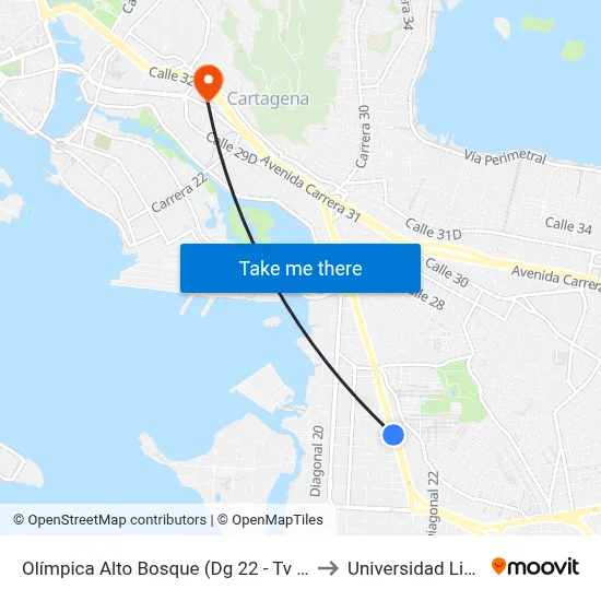 Olímpica Alto Bosque (Dg 22 - Tv 50) to Universidad Libre map