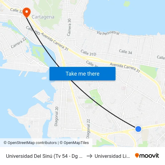 Universidad Del Sinú (Tv 54 - Dg 40) to Universidad Libre map