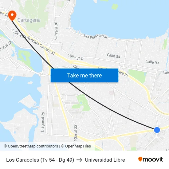 Los Caracoles (Tv 54 - Dg 49) to Universidad Libre map