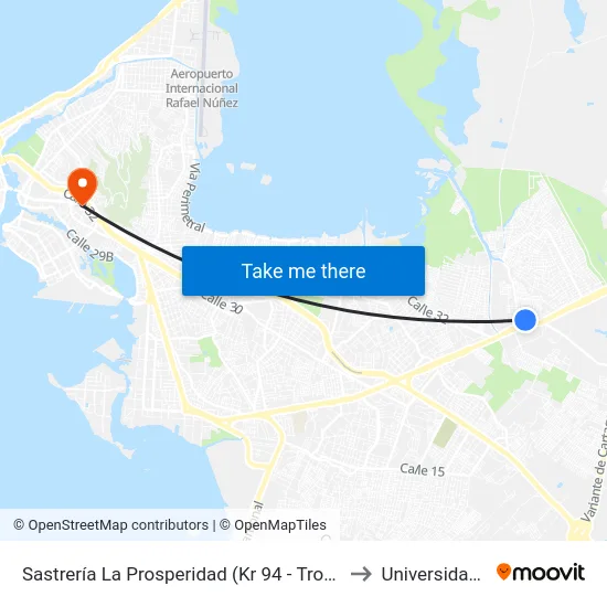Sastrería La Prosperidad (Kr 94 - Troncal Del Caribe) to Universidad Libre map