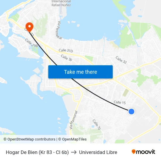 Hogar De Bien (Kr 83 - Cl 6b) to Universidad Libre map