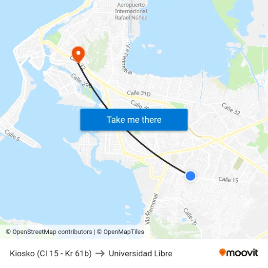 Kiosko (Cl 15 - Kr 61b) to Universidad Libre map