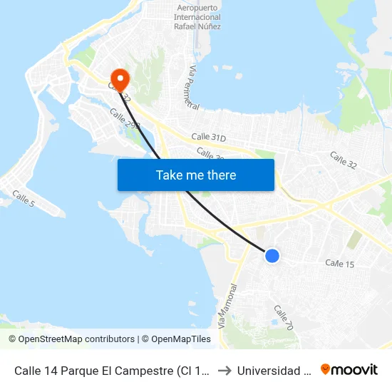 Calle 14 Parque El Campestre (Cl 14 - Tv 58) to Universidad Libre map