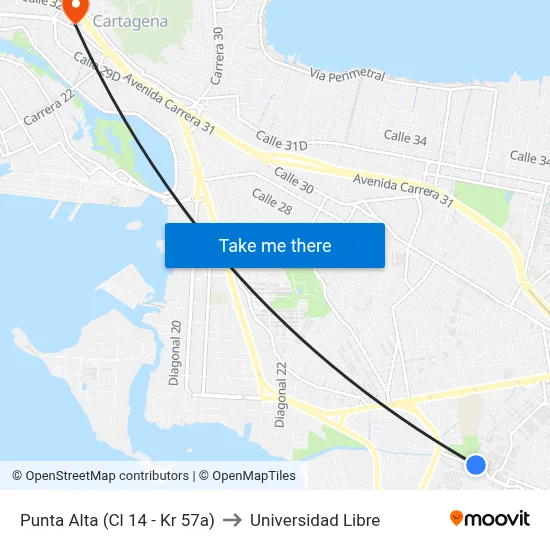 Punta Alta (Cl 14 - Kr 57a) to Universidad Libre map