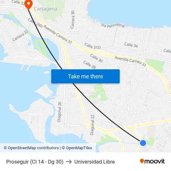 Proseguir (Cl 14 - Dg 30) to Universidad Libre map