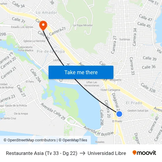 Restaurante Asia (Tv 33 - Dg 22) to Universidad Libre map