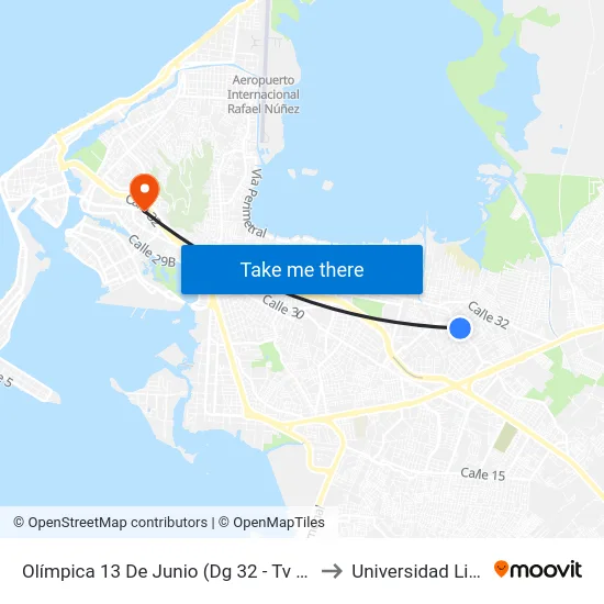 Olímpica 13 De Junio (Dg 32 - Tv 69b) to Universidad Libre map