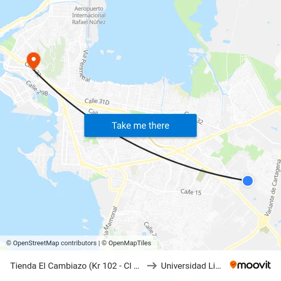Tienda El Cambiazo (Kr 102 - Cl 36) to Universidad Libre map