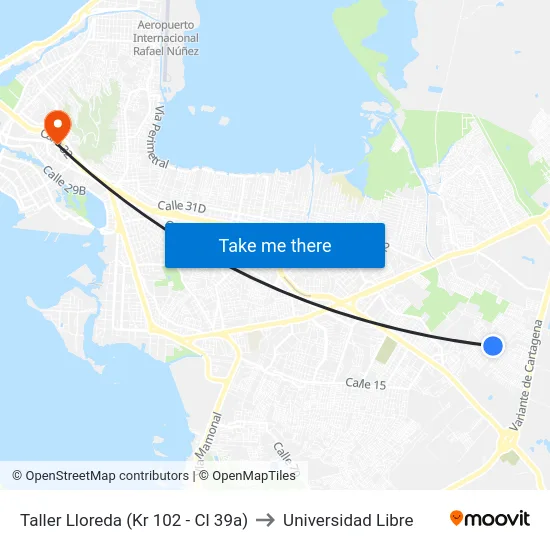 Taller Lloreda (Kr 102 - Cl 39a) to Universidad Libre map
