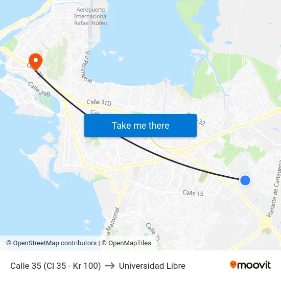 Calle 35 (Cl 35 - Kr 100) to Universidad Libre map
