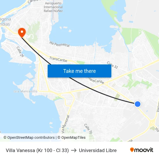 Villa Vanessa (Kr 100 - Cl 33) to Universidad Libre map