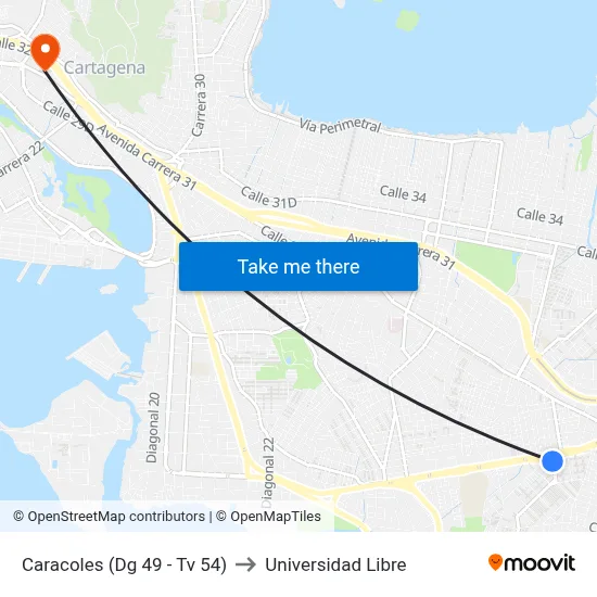 Caracoles (Dg 49 - Tv 54) to Universidad Libre map