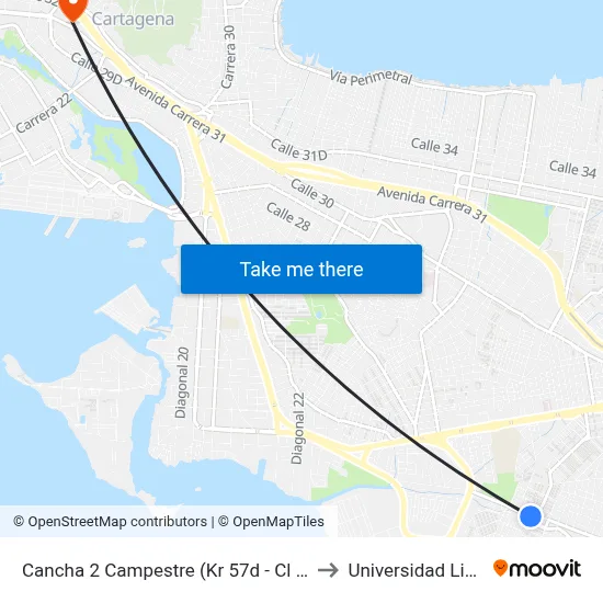 Cancha 2 Campestre (Kr 57d - Cl 14) to Universidad Libre map