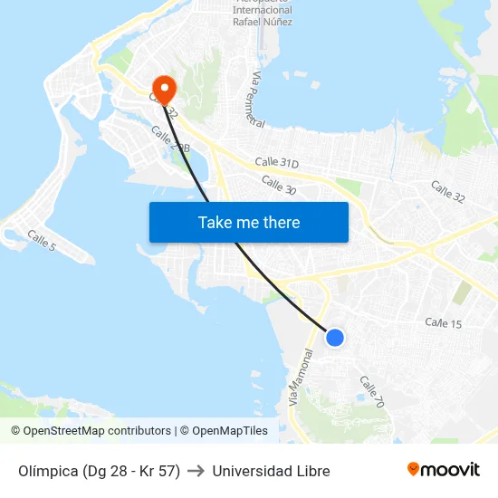 Olímpica (Dg 28 - Kr 57) to Universidad Libre map