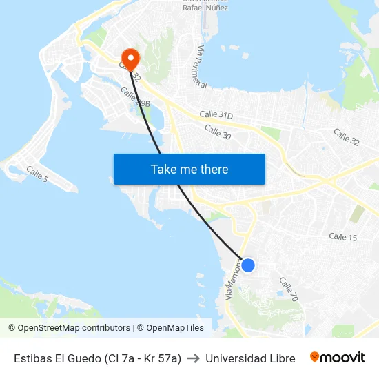 Estibas El Guedo (Cl 7a - Kr 57a) to Universidad Libre map