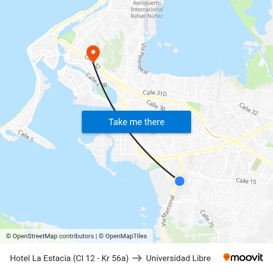 Hotel La Estacia (Cl 12 - Kr 56a) to Universidad Libre map