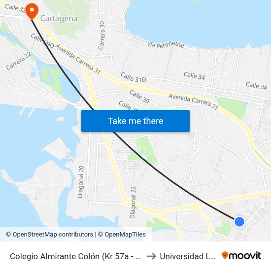 Colegio Almirante Colón (Kr 57a - Cl 20) to Universidad Libre map