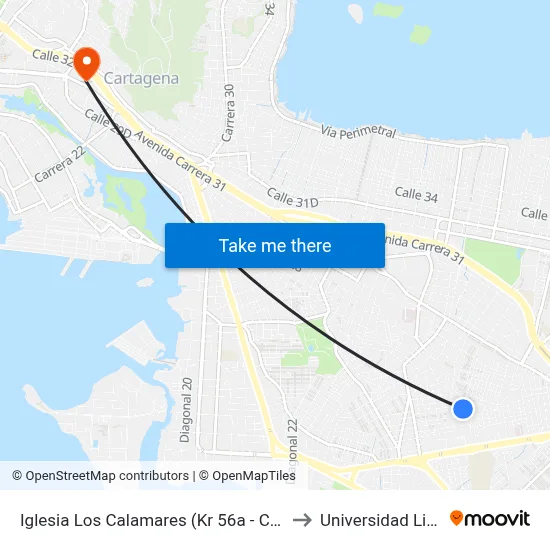 Iglesia Los Calamares (Kr 56a - Cl 22) to Universidad Libre map