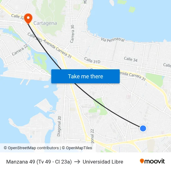 Manzana 49 (Tv 49 - Cl 23a) to Universidad Libre map