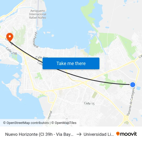 Nuevo Horizonte (Cl 39h - Vía Bayunca) to Universidad Libre map