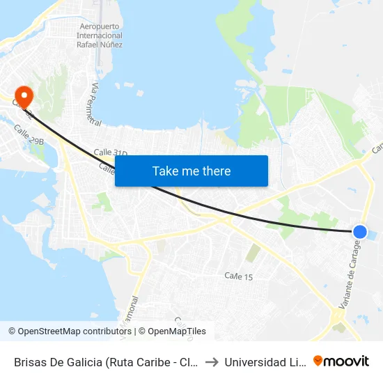 Brisas De Galicia (Ruta Caribe - Cl 39h) to Universidad Libre map
