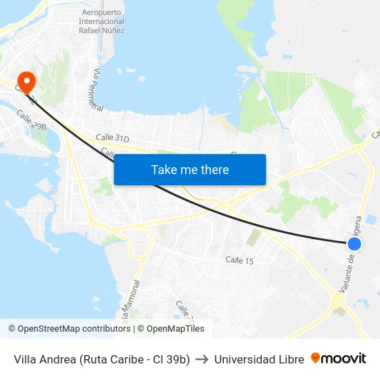 Villa Andrea (Ruta Caribe - Cl 39b) to Universidad Libre map