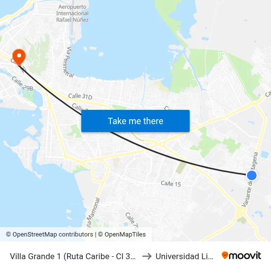 Villa Grande 1 (Ruta Caribe - Cl 39a) to Universidad Libre map