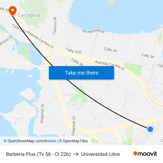 Barbería Plus (Tv 56 - Cl 22b) to Universidad Libre map