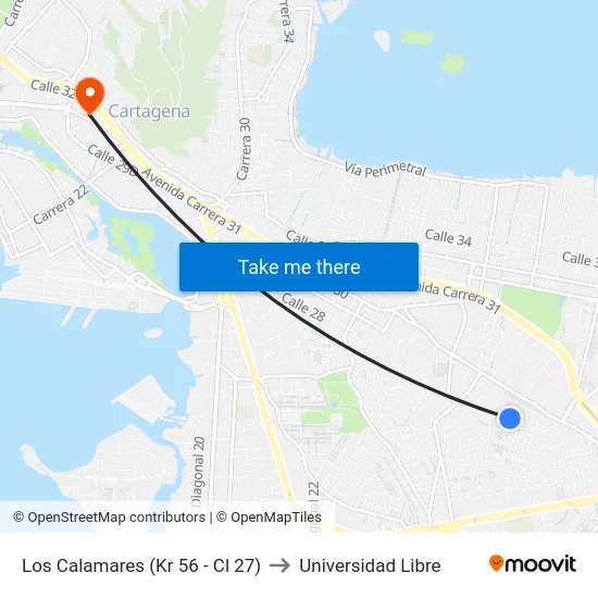 Los Calamares (Kr 56 - Cl 27) to Universidad Libre map