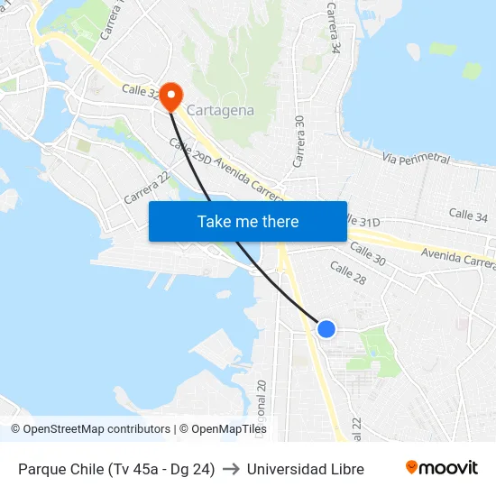 Parque Chile (Tv 45a - Dg 24) to Universidad Libre map