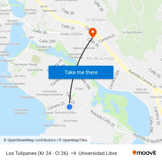 Los Tulipanes (Kr 24 - Cl 26) to Universidad Libre map