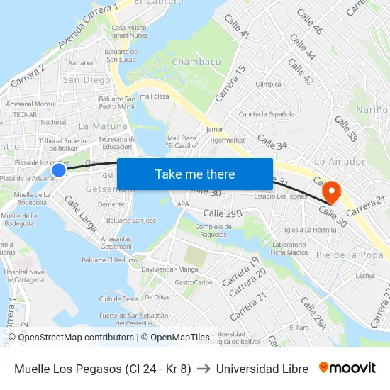 Muelle Los Pegasos (Cl 24 - Kr 8) to Universidad Libre map