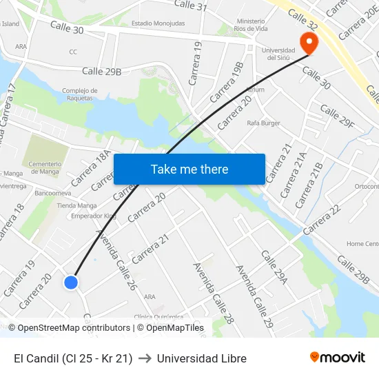 El Candil (Cl 25 - Kr 21) to Universidad Libre map