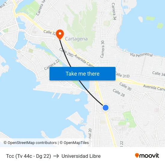 Tcc (Tv 44c - Dg 22) to Universidad Libre map
