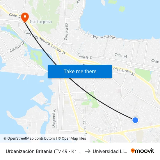 Urbanización Britania (Tv 49 - Kr 56a) to Universidad Libre map