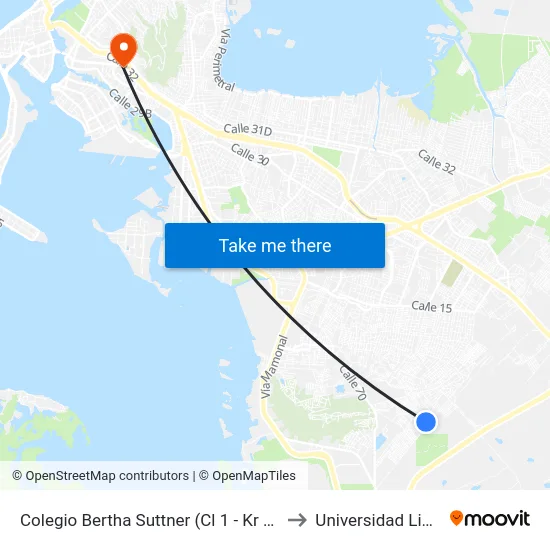 Colegio Bertha Suttner (Cl 1 - Kr 89) to Universidad Libre map